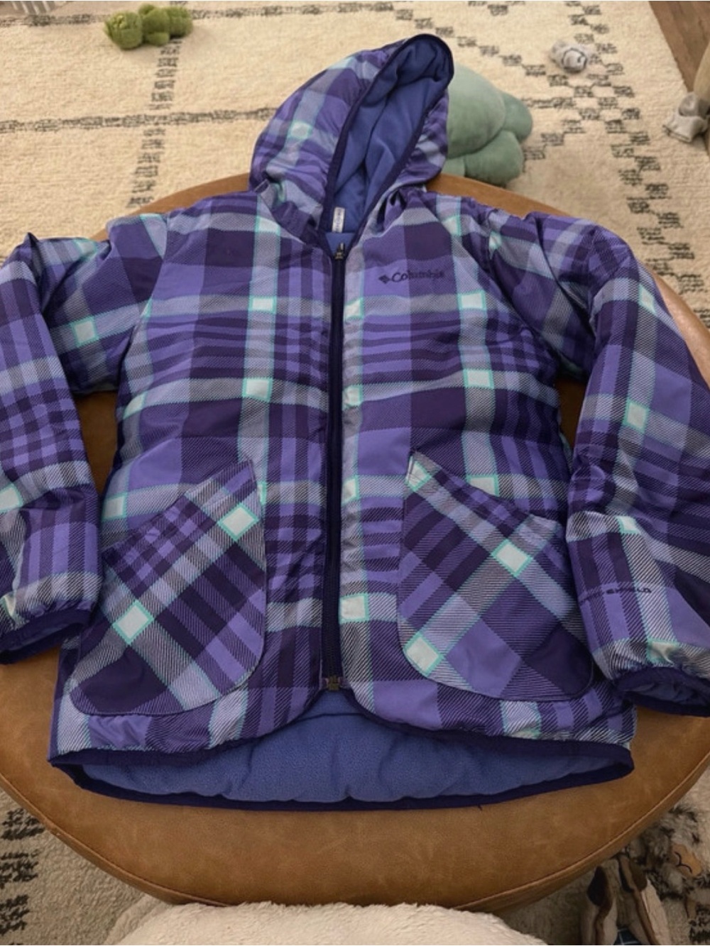 Columbia Purple Plaid Hooded Puffer Jacket